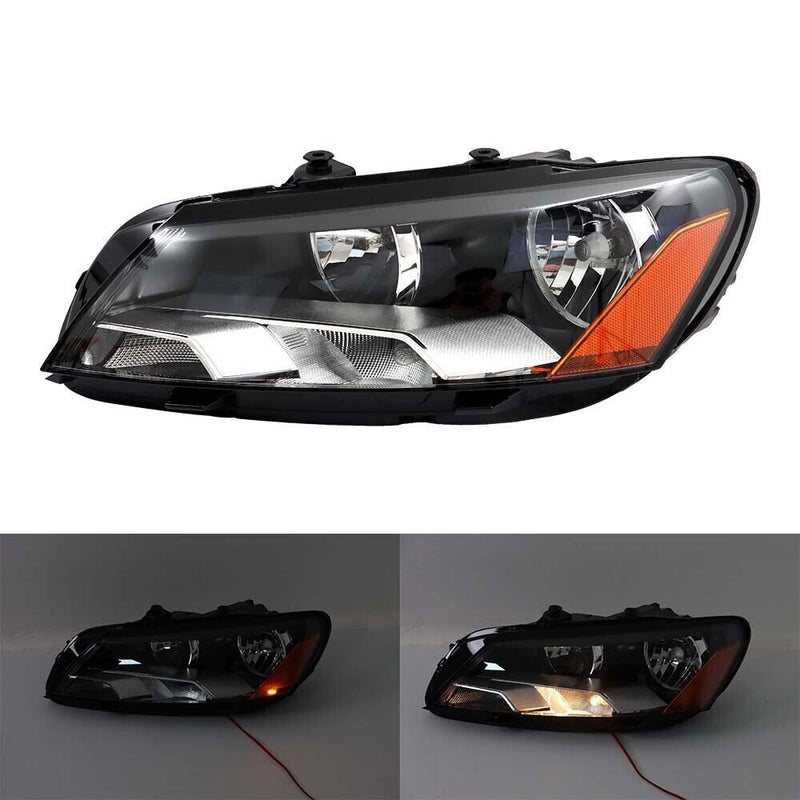 DURAFORCE Left+Right Side Headlight For 2012-2015 Volkswagen Passat Halogen Black