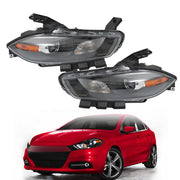 DURAFORCE Left+Right Headlight For 2013-2016 Dodge Dart Halogen Projector Black