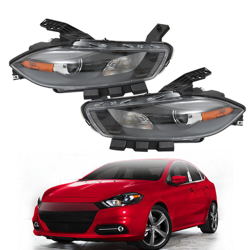 DURAFORCE Left+Right Headlight For 2013-2016 Dodge Dart Halogen Projector Black