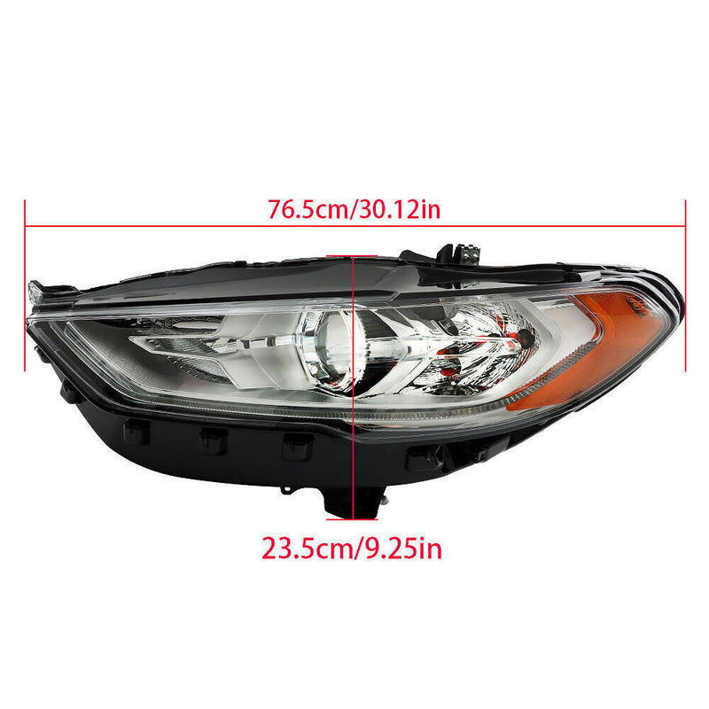 DURAFORCE Left Headlight For 2017 2018 2019 Ford Fusion Chrome Housing w/ LED DRL
