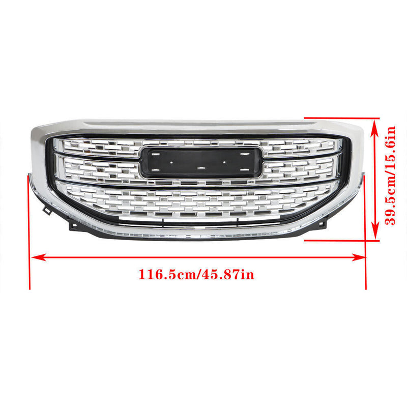 DURAFORCE Front Upper Grille Assembly For 2017 2018 2019 GMC Acadia Denali Chrome