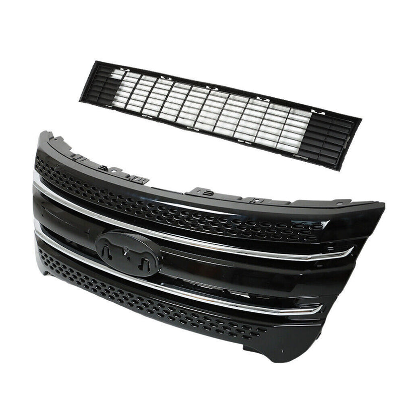DURAFORCE Front Bumper Upper Grille Assembly Glossy Black For 11-15 Ford Explorer