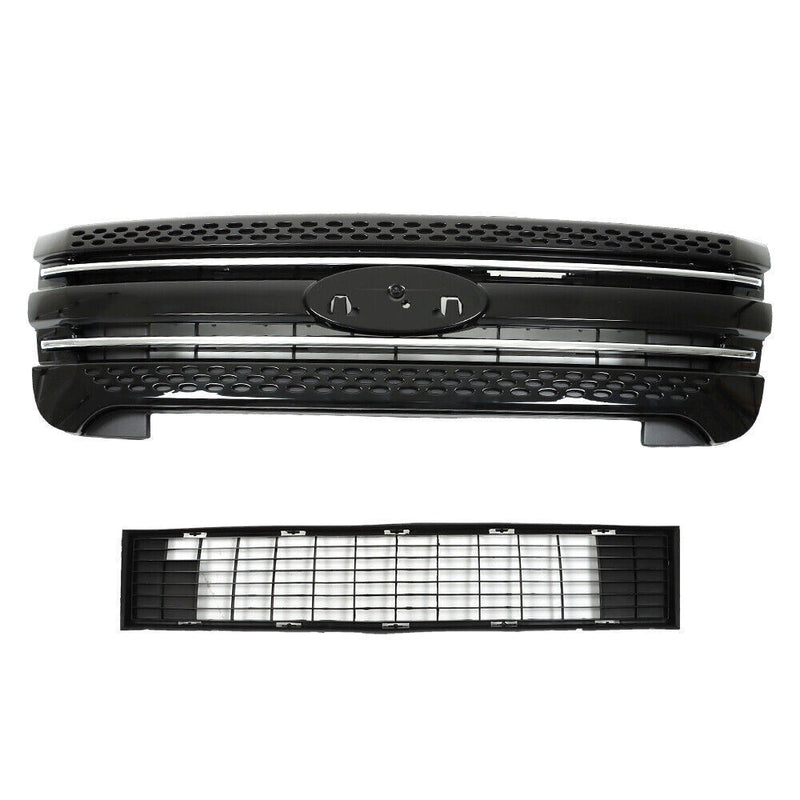 DURAFORCE Front Bumper Upper Grille Assembly Glossy Black For 11-15 Ford Explorer