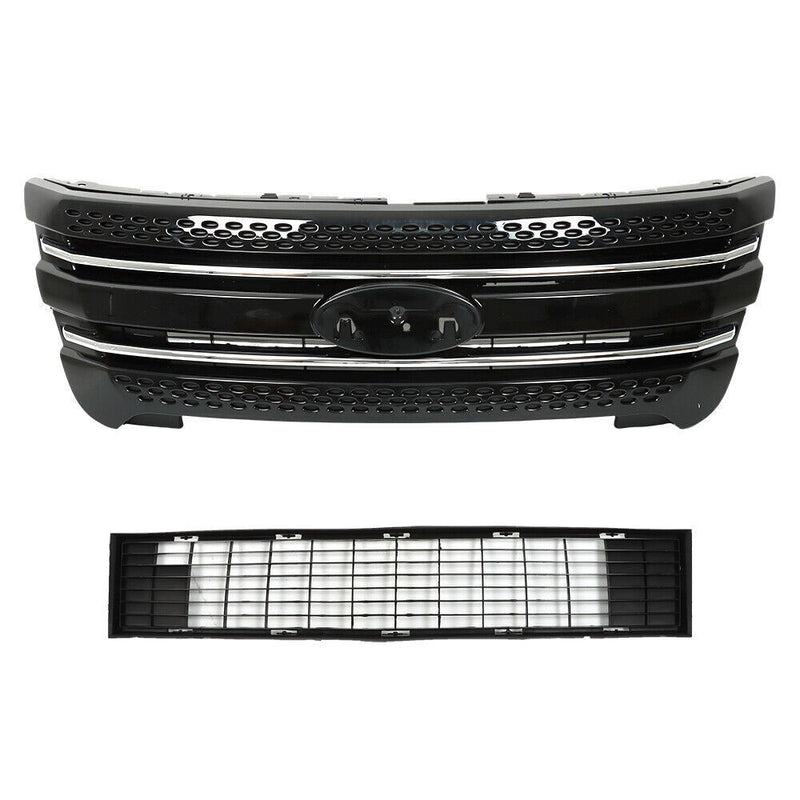 DURAFORCE Front Bumper Upper Grille Assembly Glossy Black For 11-15 Ford Explorer