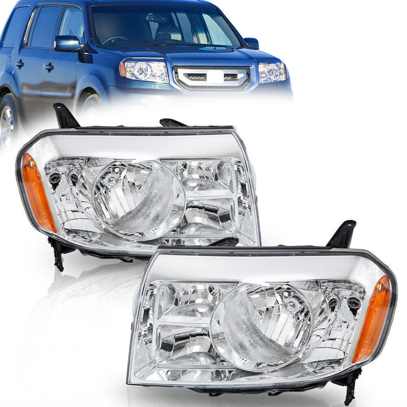 DURAFORCE Left+Right Halogen Headlights Assembly For 2009-2011 Honda Pilot Chrome