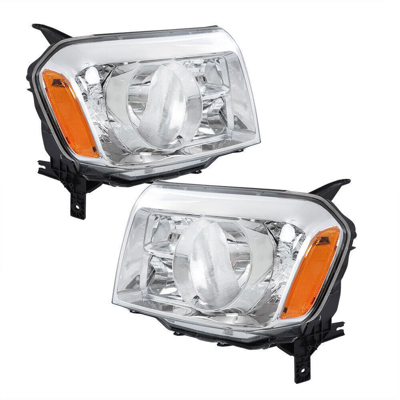 DURAFORCE Left+Right Halogen Headlights Assembly For 2009-2011 Honda Pilot Chrome