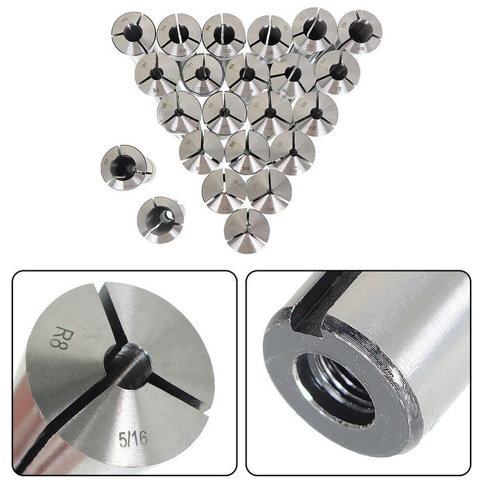 DURAFORCE 23Pcs R8 Collet Set Fractional 1/16" To 3/4" High Precision For Bridgeport