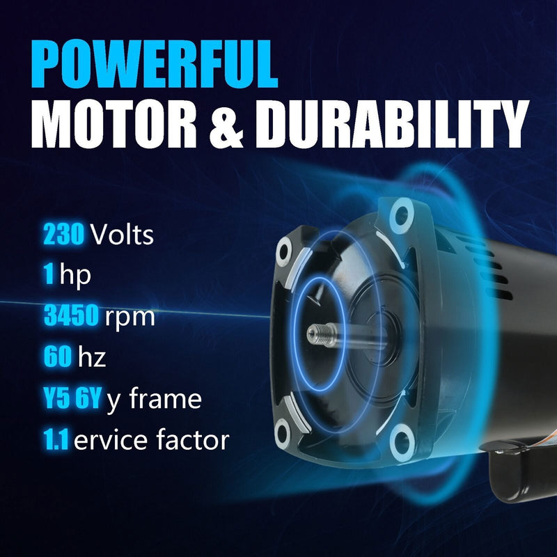 DURAFORCE 2HP Square Flange Pool Pump Motor 230V B2855 Threaded Shaft Swimming Pool Pump