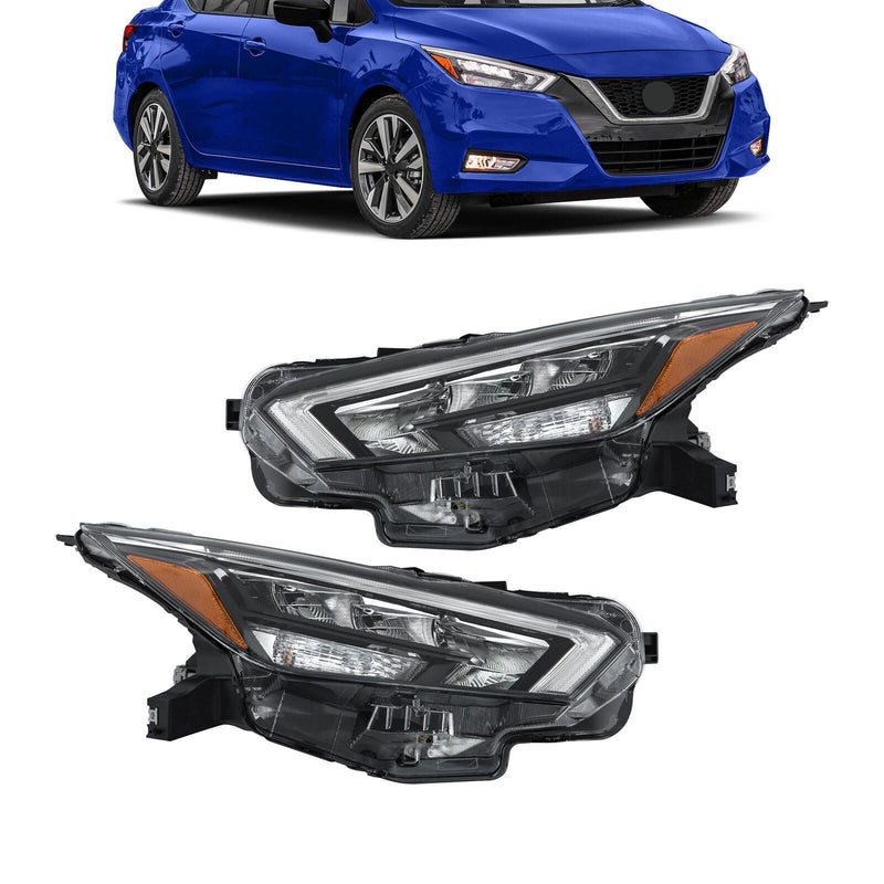 DURAFORCE Right+Left Headlight Assy For 2020-2021 Nissan Versa S SR SV Full LED