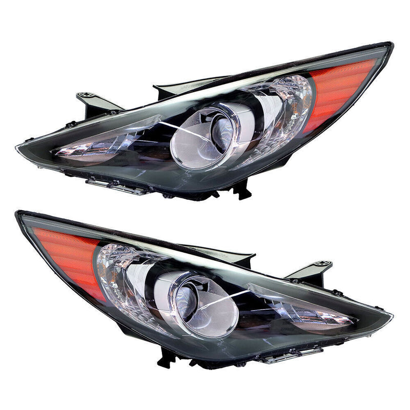 DURAFORCE Right+Left Headlight For 2011-14 Sonata Halogen Black Housing Clear Lens