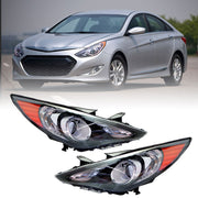 DURAFORCE Right+Left Headlight For 2011-14 Sonata Halogen Black Housing Clear Lens