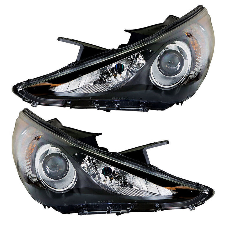 DURAFORCE Right+Left Headlight For 2011-14 Sonata Halogen Black Housing Clear Lens