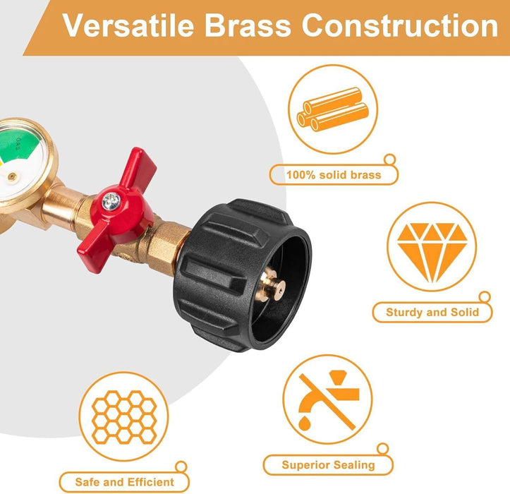 DURAFORCE 1lb to 20lb tank Propane Refill Elbow Adapter with Gauge + ON-Off Control Valve