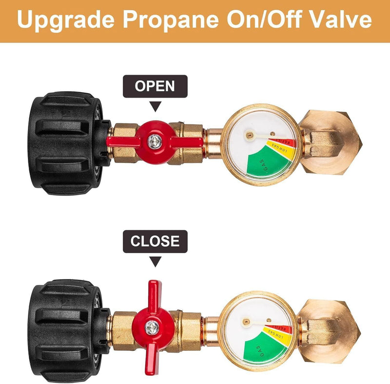 DURAFORCE 1lb to 20lb tank Propane Refill Elbow Adapter with Gauge + ON-Off Control Valve