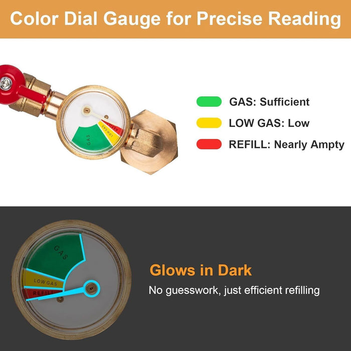 DURAFORCE 1lb to 20lb tank Propane Refill Elbow Adapter with Gauge + ON-Off Control Valve