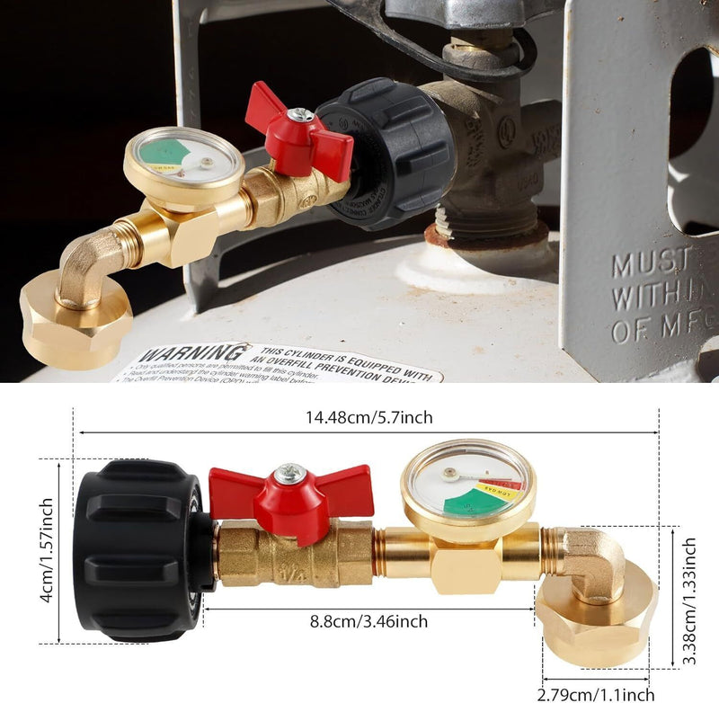 DURAFORCE 1lb to 20lb tank Propane Refill Elbow Adapter with Gauge + ON-Off Control Valve