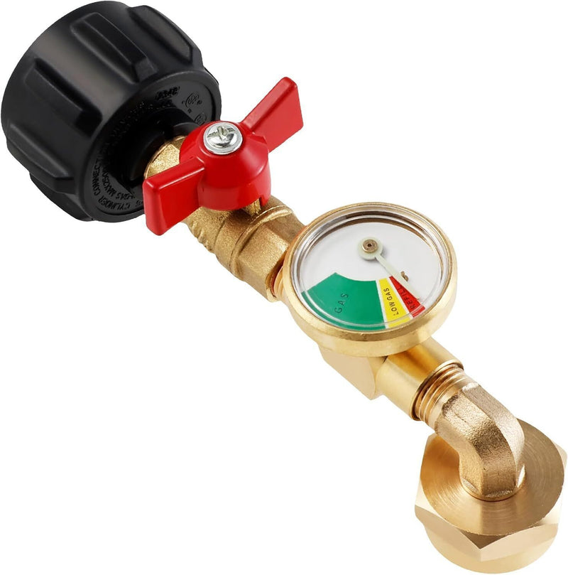 DURAFORCE 1lb to 20lb tank Propane Refill Elbow Adapter with Gauge + ON-Off Control Valve