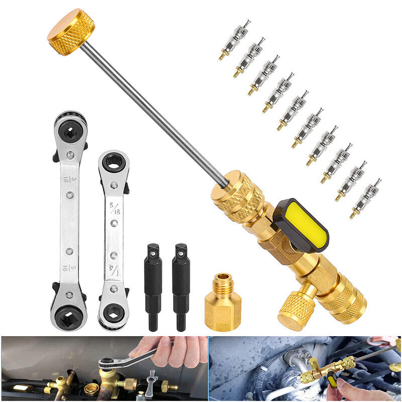 DURAFORCE New Valve Core Remover Installer Tool & HVAC Service Wrench Set 1/4 & 5/16 Port