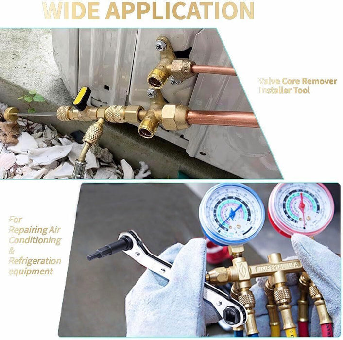 DURAFORCE Wrench Tool AC Schrader Valve Core Remover Set 1/4 and 5/16 Port Installer