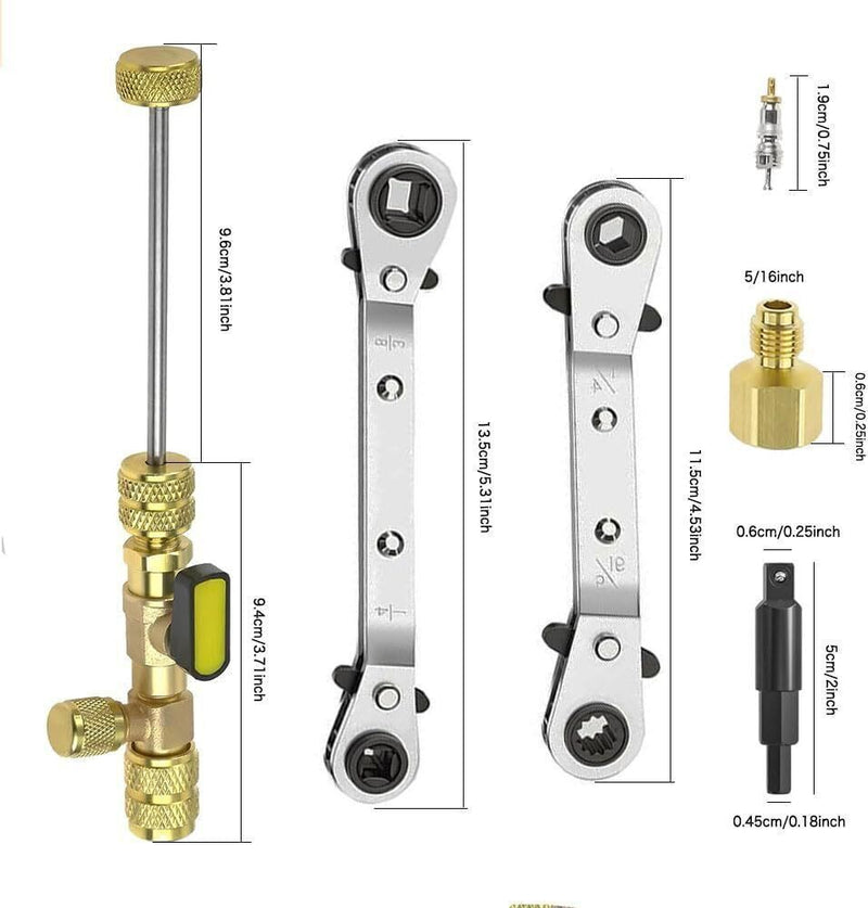 DURAFORCE Valve Core Remover Installer Tool & HVAC Service Wrench with Hex Bit Adapter Kit