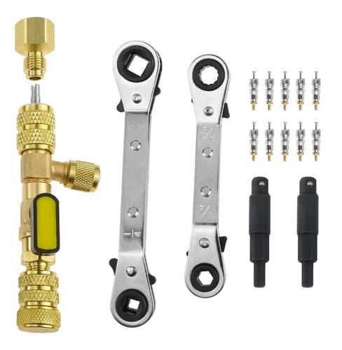 DURAFORCE Valve Core Remover Installer Tool & HVAC Service Wrench with Hex Bit Adapter Kit