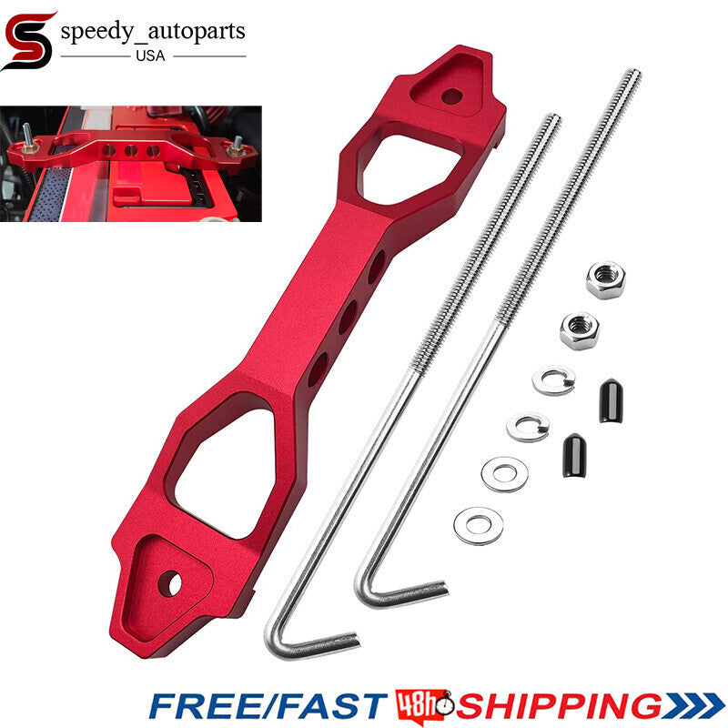 DURAFORCE NEW BILLET ALUMINUM CAR BATTERY TIE DOWN MOUNT BRACKET BRACE BAR & J bolts