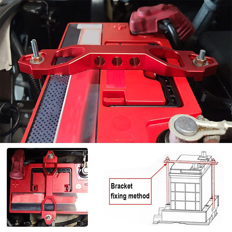 DURAFORCE NEW BILLET ALUMINUM CAR BATTERY TIE DOWN MOUNT BRACKET BRACE BAR & J bolts