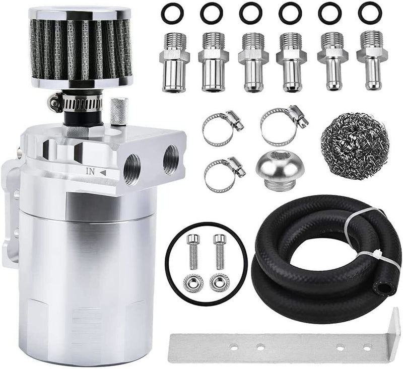 DURAFORCE Universal Baffled Oil Catch Can Tank Kit with Breather Filter 3/8" NBR Fuel Line