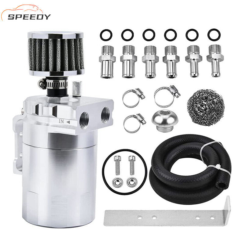 DURAFORCE Universal Baffled Oil Catch Can Tank Kit with Breather Filter 3/8" NBR Fuel Line