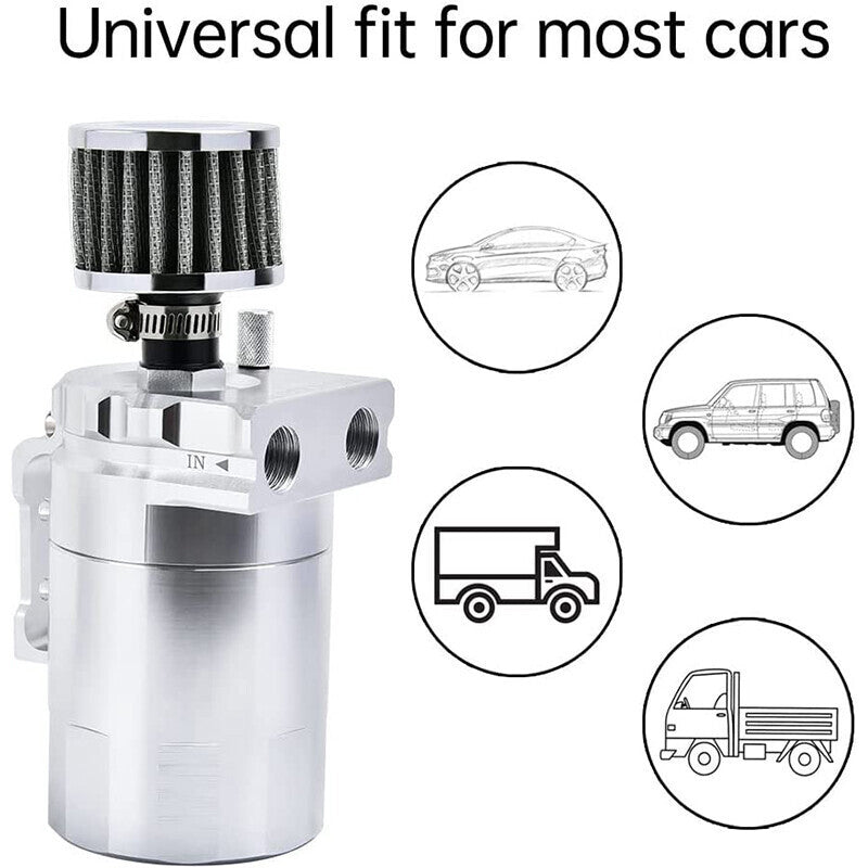 DURAFORCE Universal Baffled Oil Catch Can Tank Kit with Breather Filter 3/8" NBR Fuel Line
