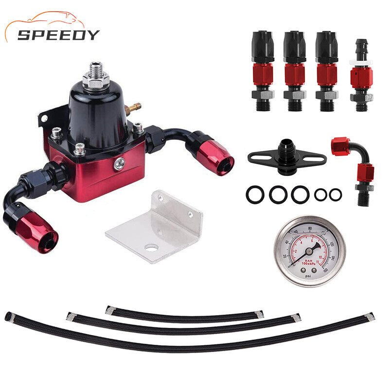 DURAFORCE Universal Fuel Pressure Regulator Kit 100psi Gage AN6 ORB Fitting Connectors