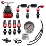 DURAFORCE Universal Fuel Pressure Regulator Kit 100psi Gage AN6 ORB Fitting Connectors