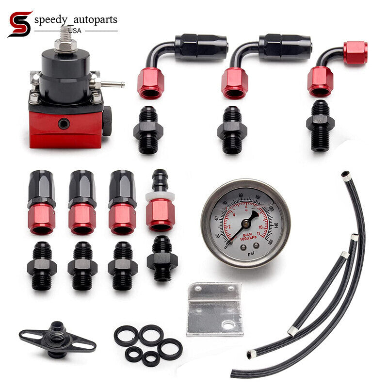 DURAFORCE Universal Fuel Pressure Regulator Kit 100psi Gage AN6 ORB Fitting Connectors