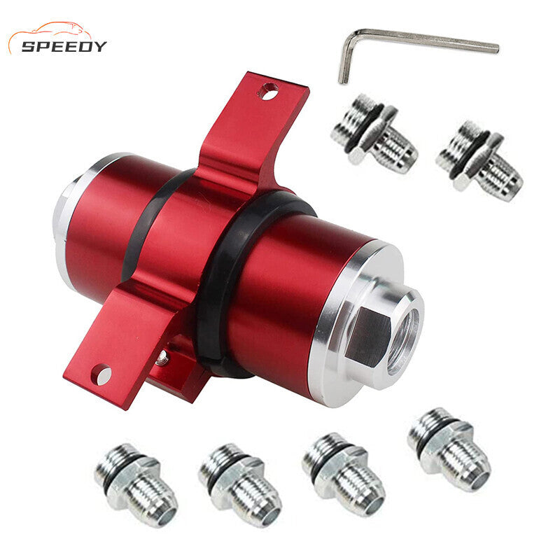 DURAFORCE AN6 AN8 AN10 Inline Fuel Gas Petrol Filter with Bracket Cleaner 30 Micron Red