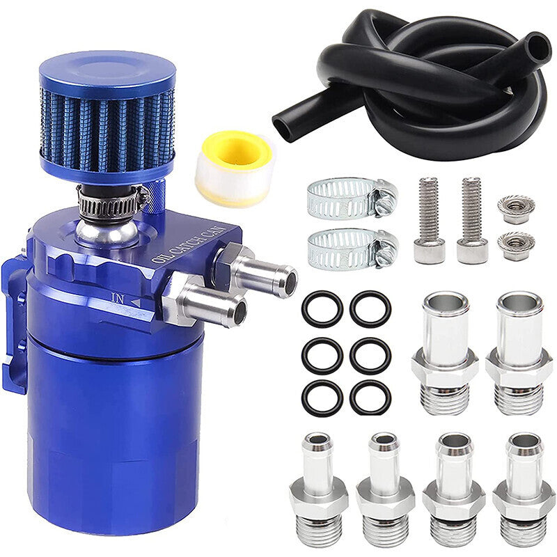 DURAFORCE Engine Oil Catch Can Tank Kit with Breather Filter 300ml Aluminum Polish Blue