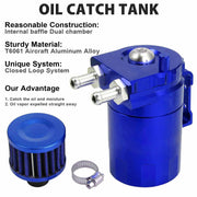 DURAFORCE Engine Oil Catch Can Tank Kit with Breather Filter 300ml Aluminum Polish Blue