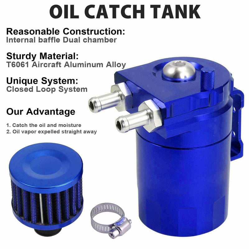 DURAFORCE Engine Oil Catch Can Tank Kit with Breather Filter 300ml Aluminum Polish Blue