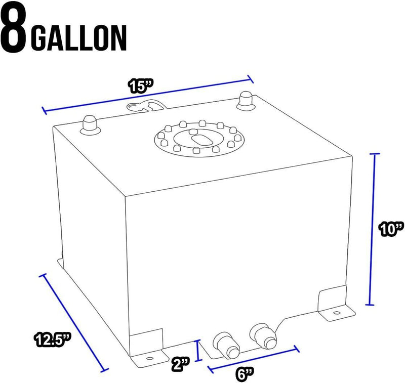 DURAFORCE 8 Gallon 30.5L Fuel Cell Tank Polished Aluminum Racing Drift with Level Sender