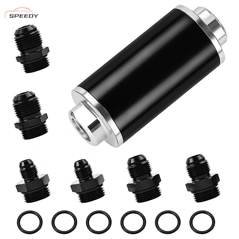 DURAFORCE Inline 100 Micron Fuel Gas Filter 6AN 8AN 10AN Adapter Universal 50MM US