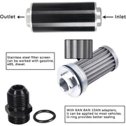 DURAFORCE Inline 100 Micron Fuel Gas Filter 6AN 8AN 10AN Adapter Universal 50MM US