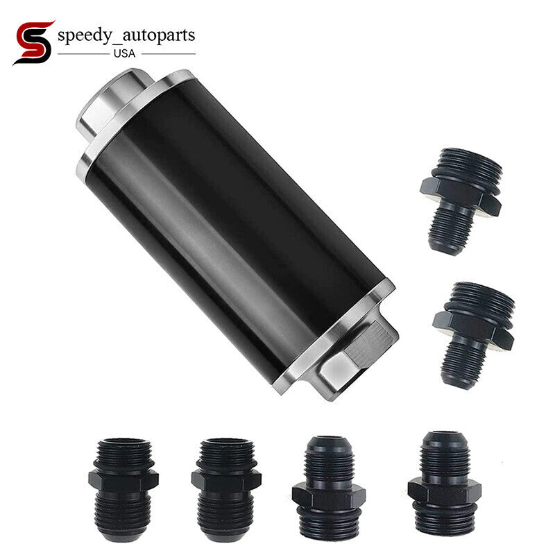 DURAFORCE Inline 100 Micron Fuel Gas Filter 6AN 8AN 10AN Adapter Universal 50MM US