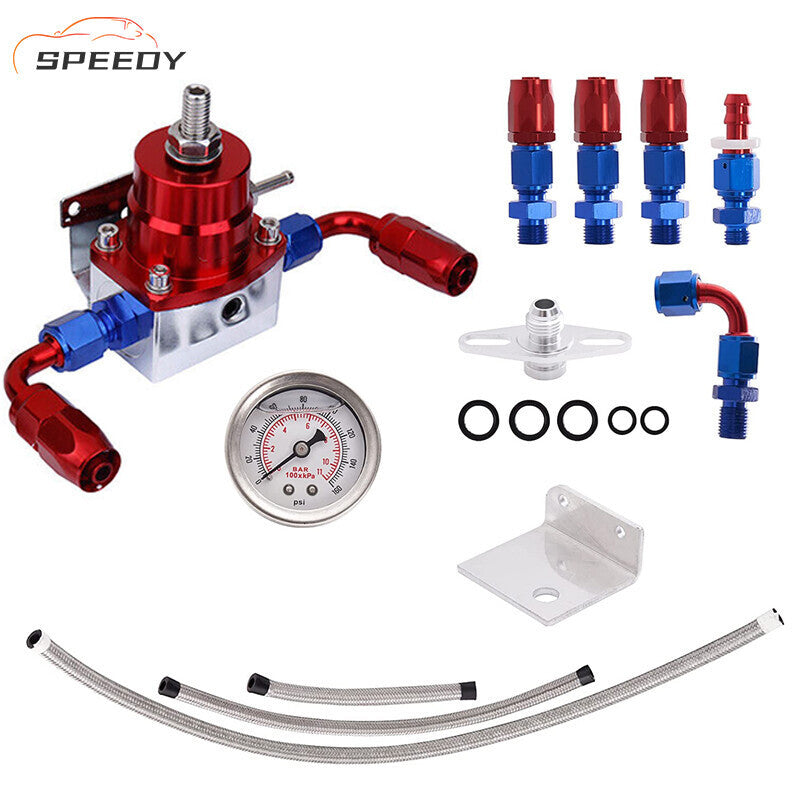 DURAFORCE Universal Adjustable Fuel Pressure Regulator Kit 100psi Guage AN6 Hose Fittings