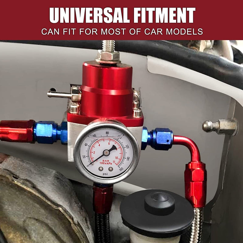 DURAFORCE Universal Adjustable Fuel Pressure Regulator Kit 100psi Guage AN6 Hose Fittings