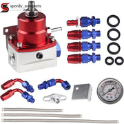 DURAFORCE Universal Adjustable Fuel Pressure Regulator Kit 100psi Guage AN6 Hose Fittings