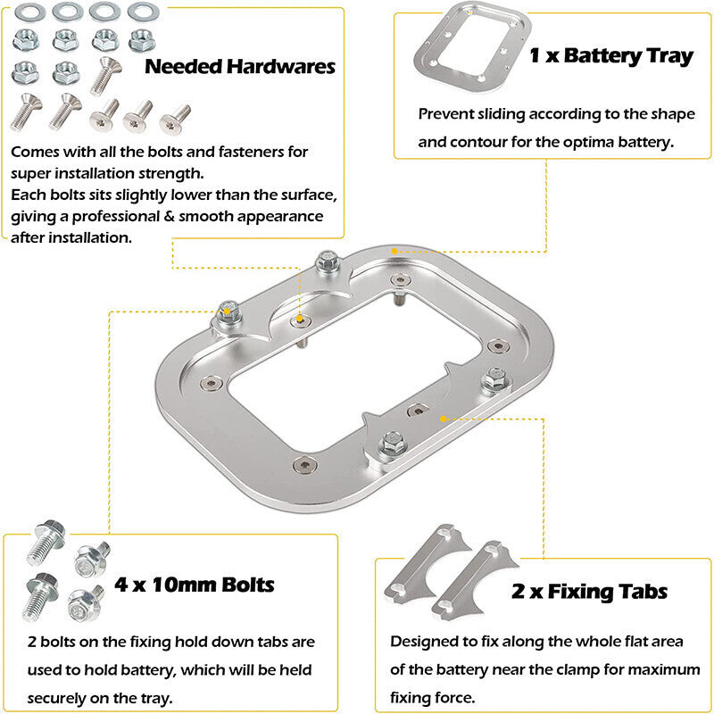 DURAFORCE Billet Aluminum Battery Relocation Tray Hold Down For Optima Batteries 34/78