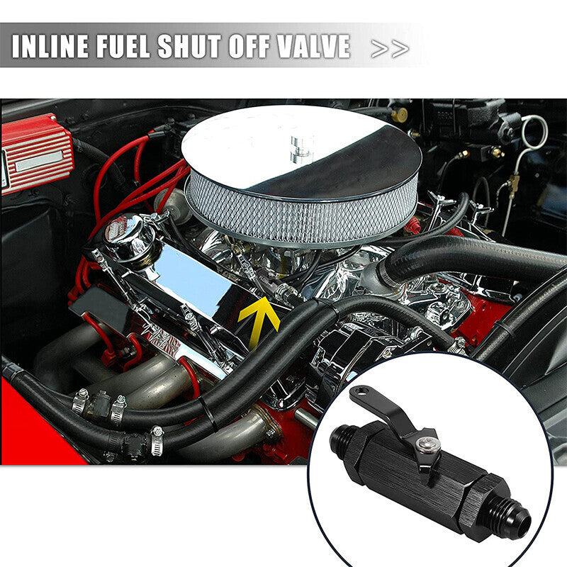 DURAFORCE AN6 Inline Fuel Shut Off Valve Cut Off w/ Cable Lever 6AN Aluminum Black