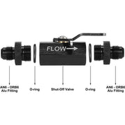 DURAFORCE AN6 Inline Fuel Shut Off Valve Cut Off w/ Cable Lever 6AN Aluminum Black