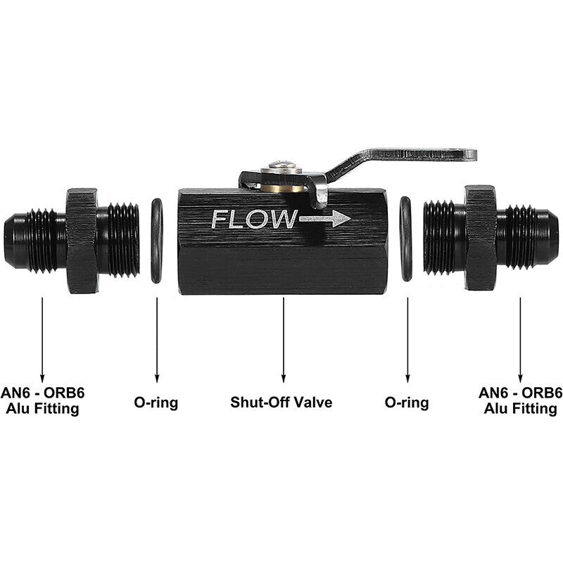 DURAFORCE AN6 Inline Fuel Shut Off Valve Cut Off w/ Cable Lever 6AN Aluminum Black