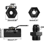 DURAFORCE AN6 Inline Fuel Shut Off Valve Cut Off w/ Cable Lever 6AN Aluminum Black