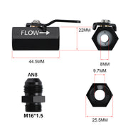 DURAFORCE AN8 8AN Fuel Shut Off Valve With Cable Lever Aluminium - Black